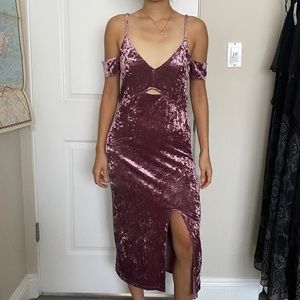 NWT Pink Velvet Off Shoulder Knee Slit Midi Dress